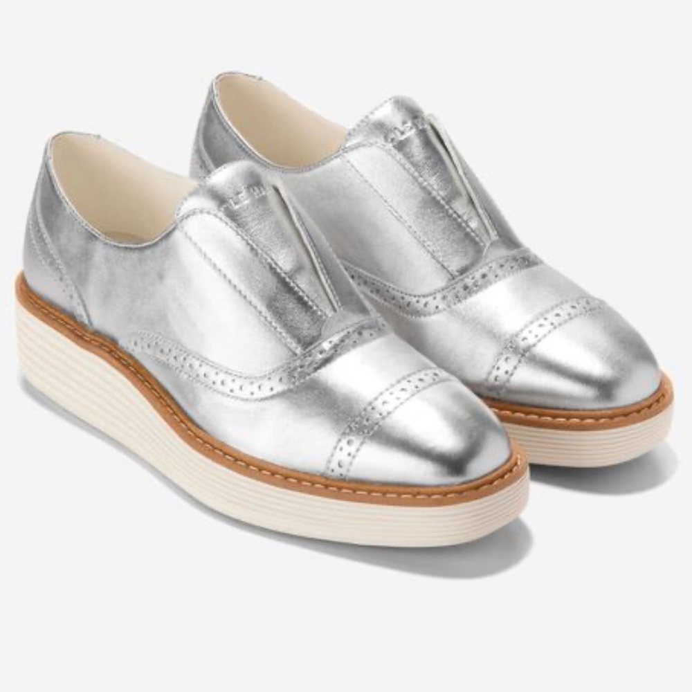 Like New Cole Haan Silver Platform Oxford Shoes